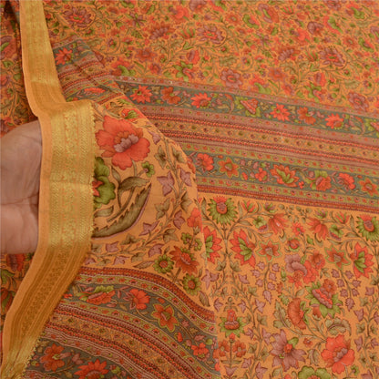 Sanskriti Vintage Brown Printed Sarees Georgette Zari Border Sari Craft Sustainable Fabric