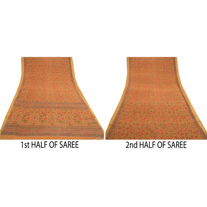 Sanskriti Vintage Brown Printed Sarees Georgette Zari Border Sari Craft Sustainable Fabric