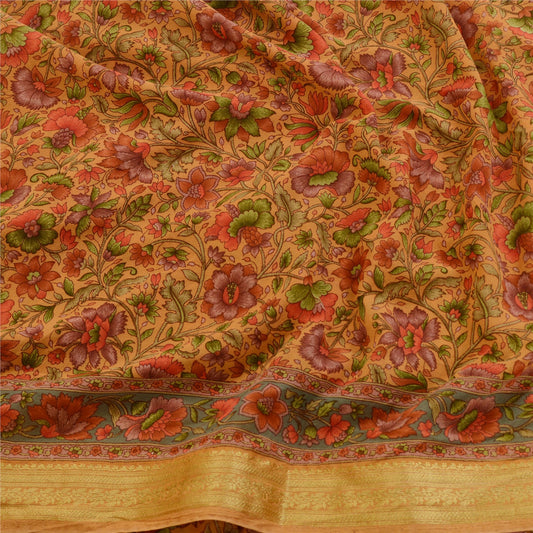 Sanskriti Vintage Brown Printed Sarees Georgette Zari Border Sari Craft Sustainable Fabric
