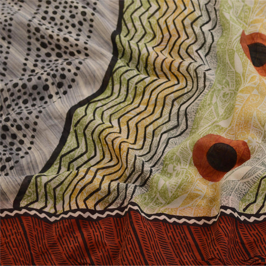 Sanskriti Vintage Multi Printed Sarees Pure Georgette Silk Sari 5yd Craft Sustainable Fabric
