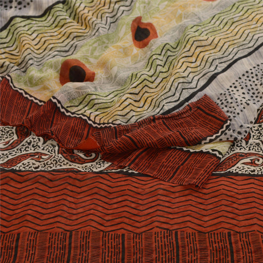 Sanskriti Vintage Multi Printed Sarees Pure Georgette Silk Sari 5yd Craft Sustainable Fabric