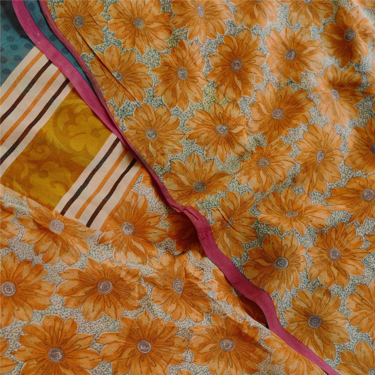 Sanskriti Vintage Orange Printed Sarees Pure Georgette Silk Sari Craft Sustainable Fabric