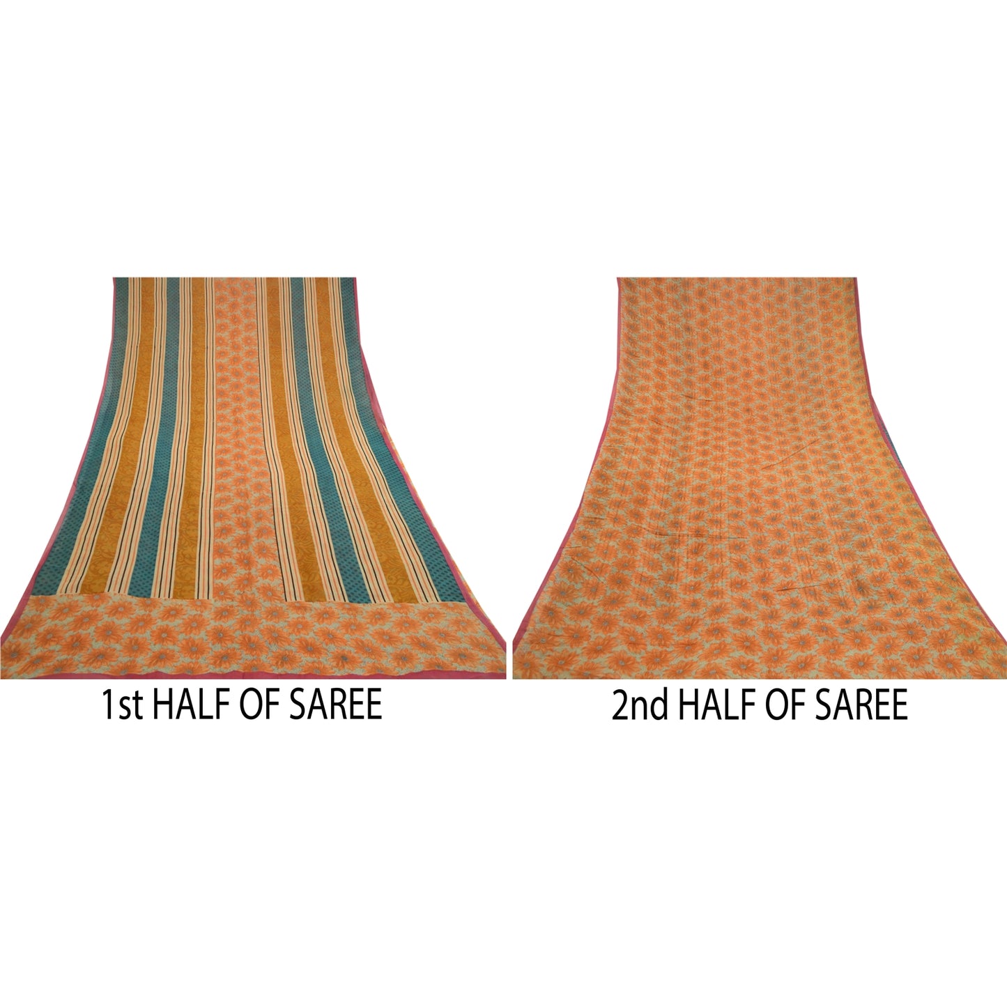 Sanskriti Vintage Orange Printed Sarees Pure Georgette Silk Sari Craft Sustainable Fabric