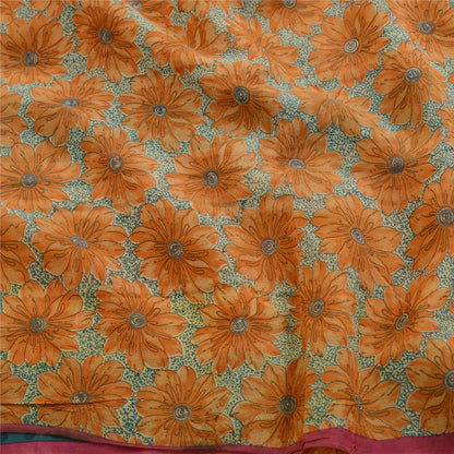 Sanskriti Vintage Orange Printed Sarees Pure Georgette Silk Sari Craft Sustainable Fabric