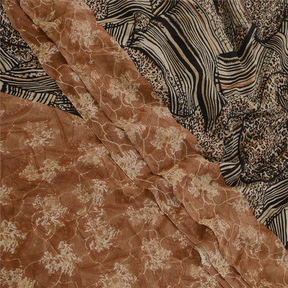 Sanskriti Vintage Black Sarees Pure Georgette Silk Printed Sari 5yd Craft Sustainable Fabric