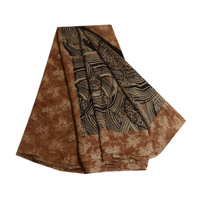 Sanskriti Vintage Black Sarees Pure Georgette Silk Printed Sari 5yd Craft Sustainable Fabric