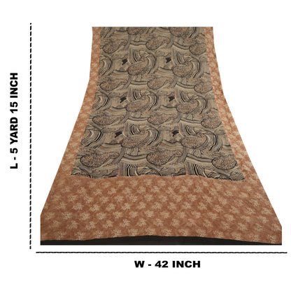 Sanskriti Vintage Black Sarees Pure Georgette Silk Printed Sari 5yd Craft Sustainable Fabric