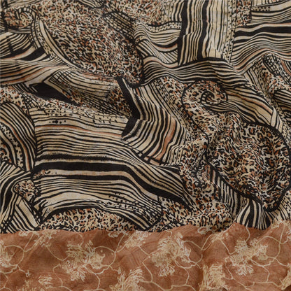 Sanskriti Vintage Black Sarees Pure Georgette Silk Printed Sari 5yd Craft Sustainable Fabric