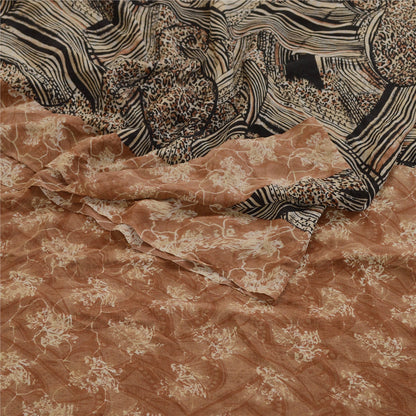 Sanskriti Vintage Black Sarees Pure Georgette Silk Printed Sari 5yd Craft Sustainable Fabric