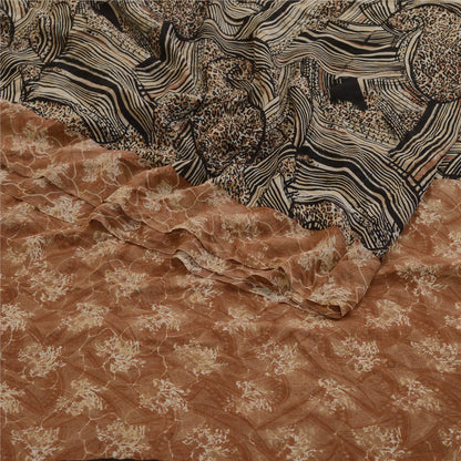 Sanskriti Vintage Black Sarees Pure Georgette Silk Printed Sari 5yd Craft Sustainable Fabric