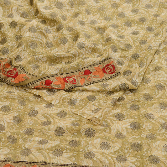 Sanskriti Vintage Green Sparkle Sarees Pure Georgette Silk Print Sari 5yd Sustainable Fabric