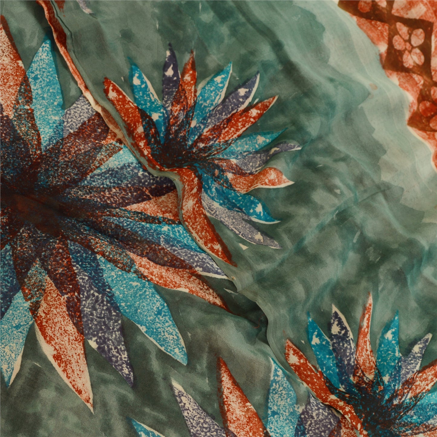 Sanskriti Vintage Red Sarees Pure Georgette Silk Printed Sari 5yd Craft Sustainable Fabric