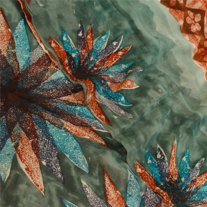 Sanskriti Vintage Red Sarees Pure Georgette Silk Printed Sari 5yd Craft Sustainable Fabric