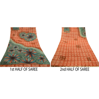 Sanskriti Vintage Red Sarees Pure Georgette Silk Printed Sari 5yd Craft Sustainable Fabric