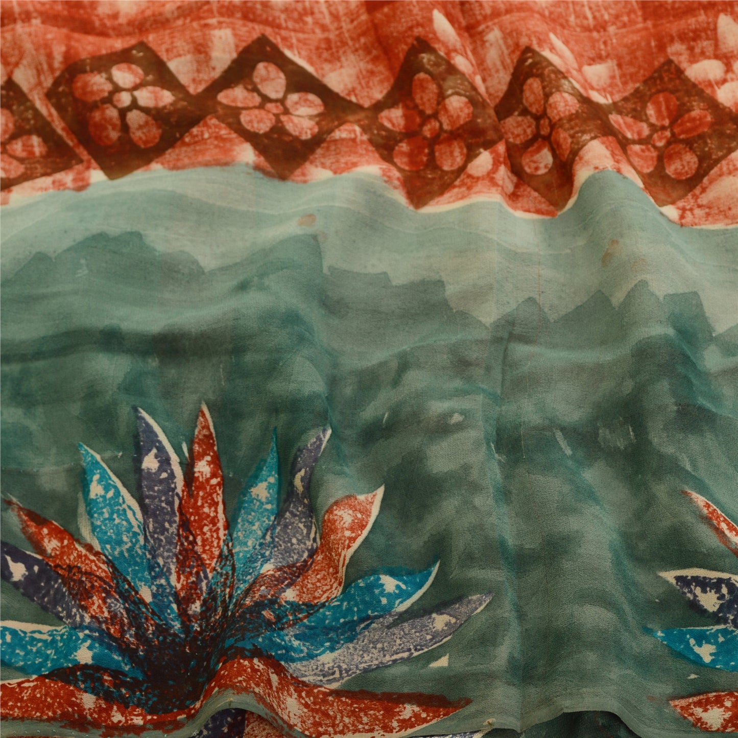 Sanskriti Vintage Red Sarees Pure Georgette Silk Printed Sari 5yd Craft Sustainable Fabric