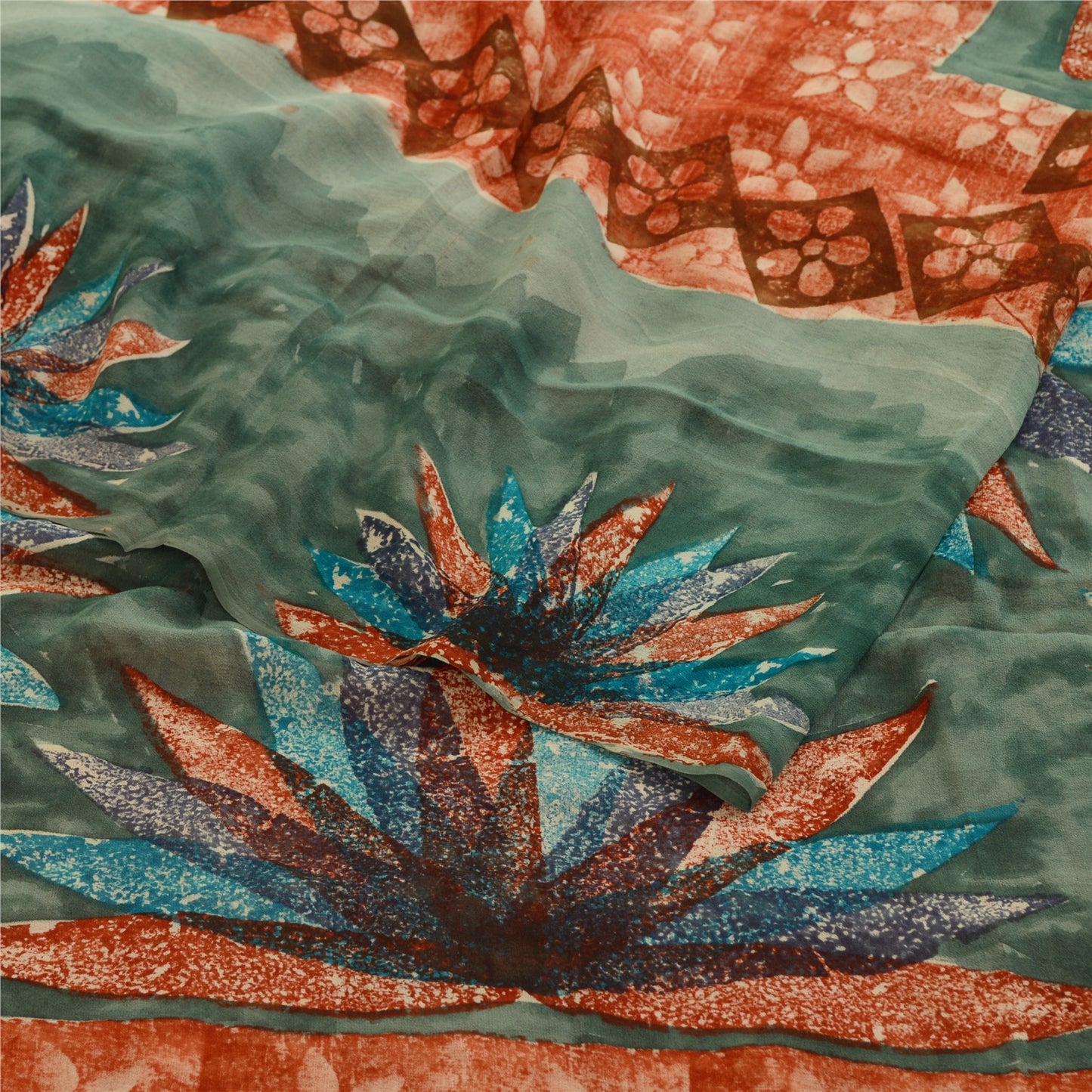 Sanskriti Vintage Red Sarees Pure Georgette Silk Printed Sari 5yd Craft Sustainable Fabric