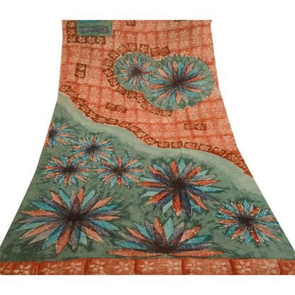 Sanskriti Vintage Red Sarees Pure Georgette Silk Printed Sari 5yd Craft Sustainable Fabric