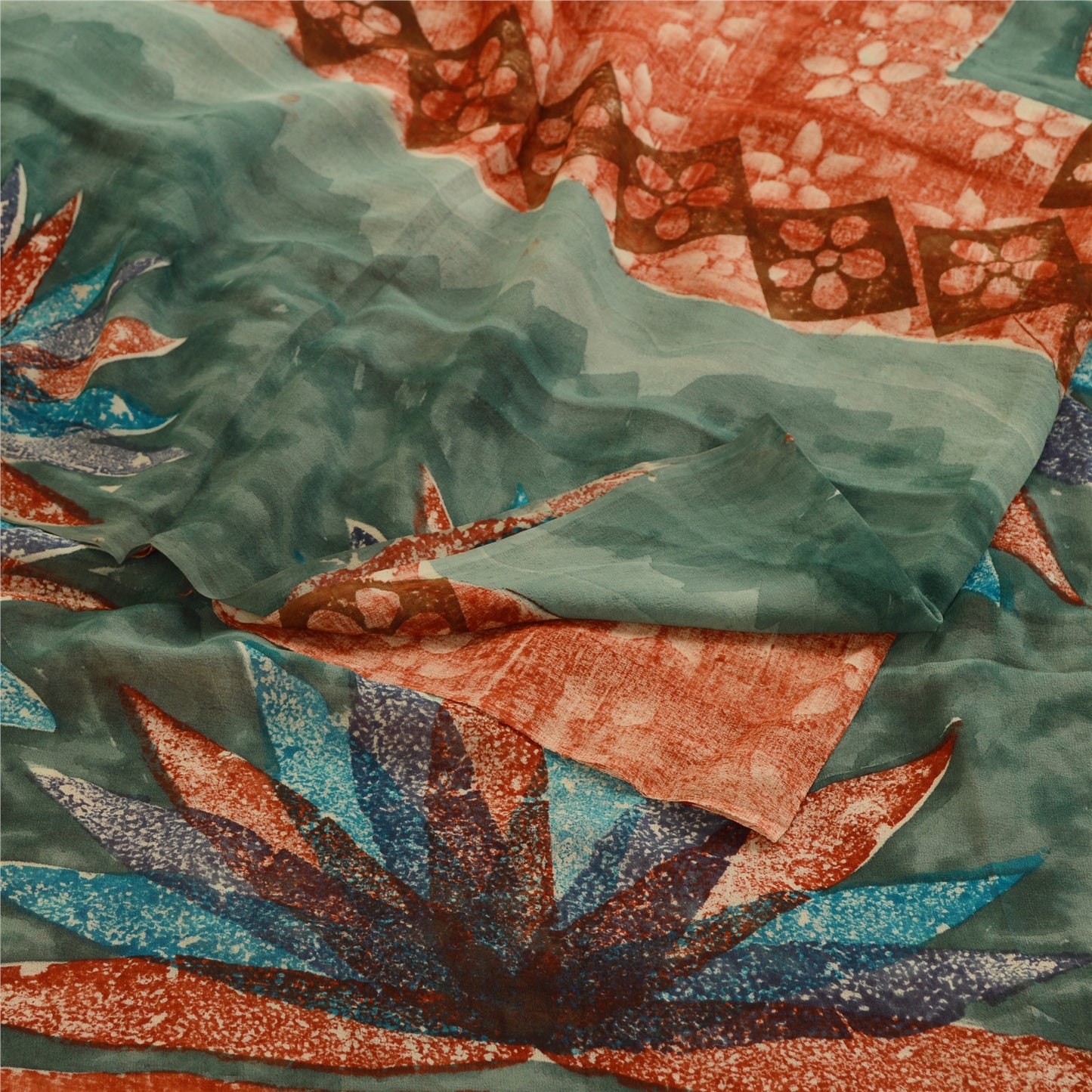 Sanskriti Vintage Red Sarees Pure Georgette Silk Printed Sari 5yd Craft Sustainable Fabric