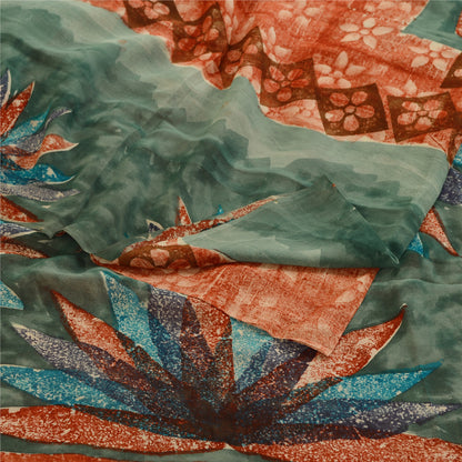 Sanskriti Vintage Red Sarees Pure Georgette Silk Printed Sari 5yd Craft Sustainable Fabric