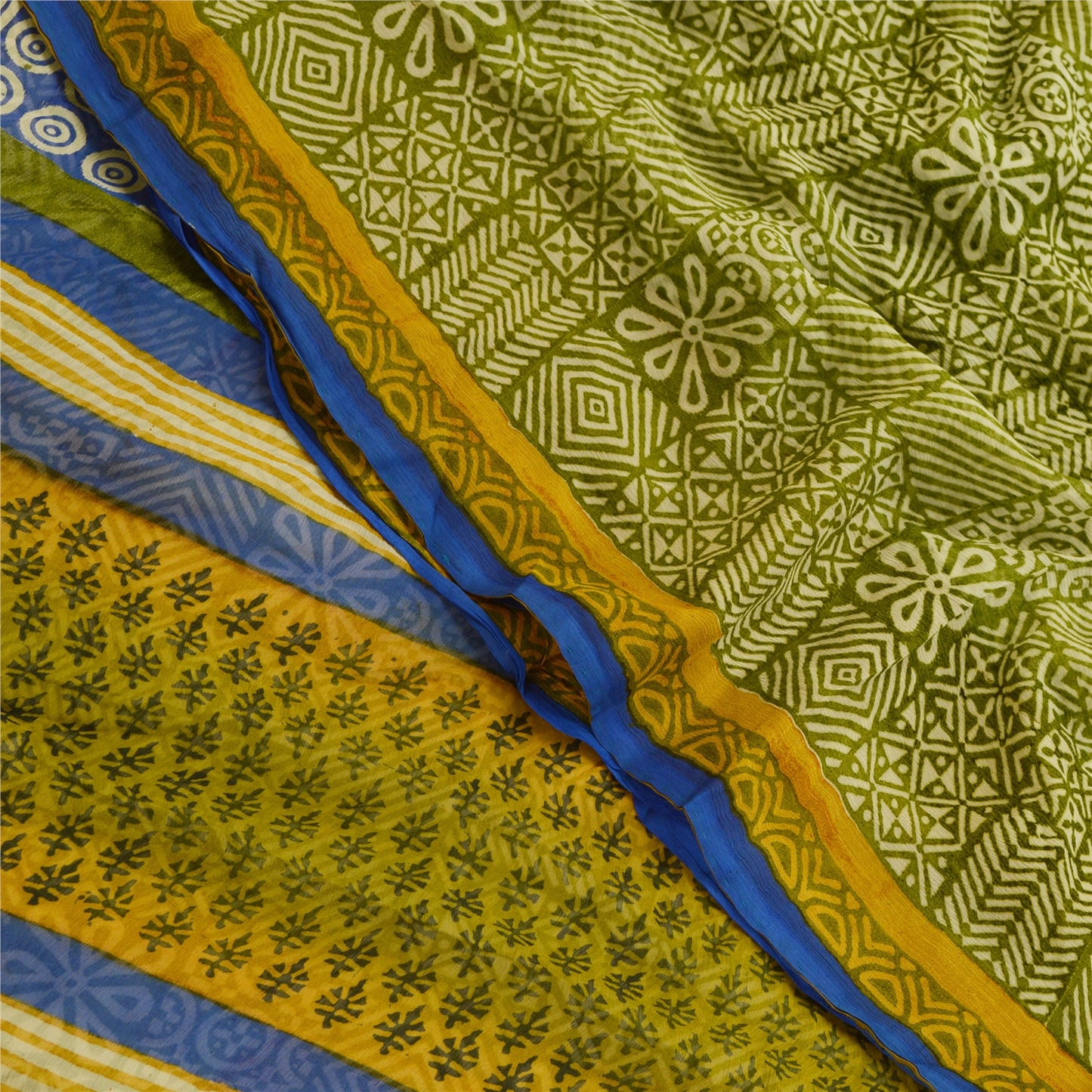Sanskriti Vintage Green Sarees Pure Georgette Silk Printed Sari 5yd Craft Sustainable Fabric