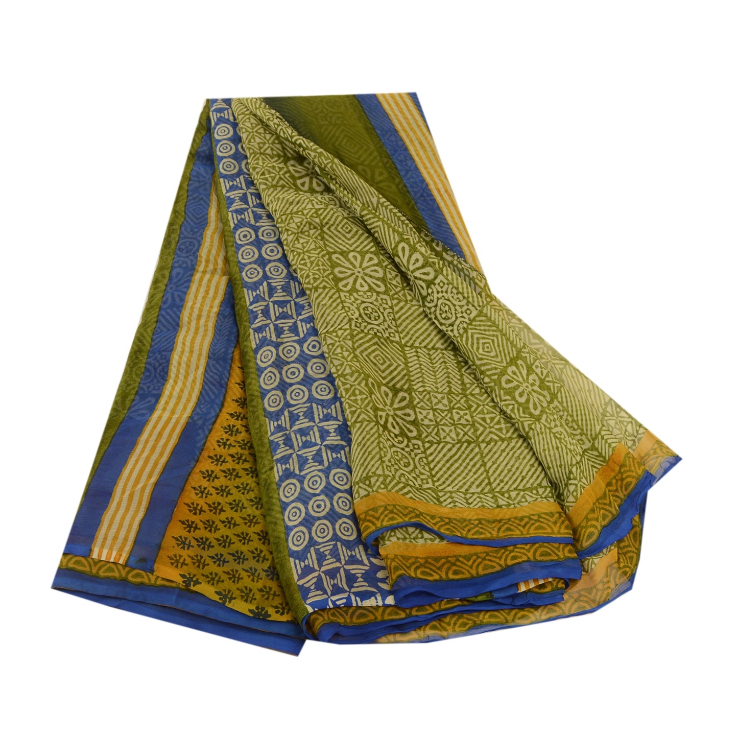 Sanskriti Vintage Green Sarees Pure Georgette Silk Printed Sari 5yd Craft Sustainable Fabric