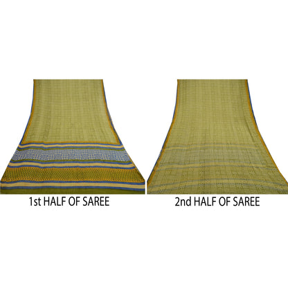 Sanskriti Vintage Green Sarees Pure Georgette Silk Printed Sari 5yd Craft Sustainable Fabric