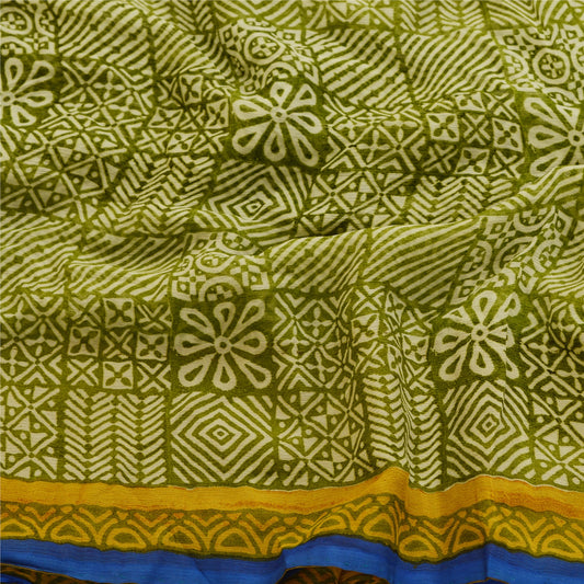 Sanskriti Vintage Green Sarees Pure Georgette Silk Printed Sari 5yd Craft Sustainable Fabric