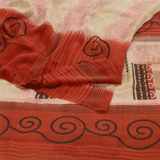 Sanskriti Vintage Pink Printed Sarees Pure Georgette Silk Sari 5yd Craft Sustainable Fabric