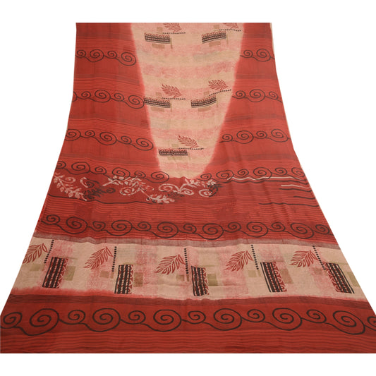 Sanskriti Vintage Pink Printed Sarees Pure Georgette Silk Sari 5yd Craft Sustainable Fabric