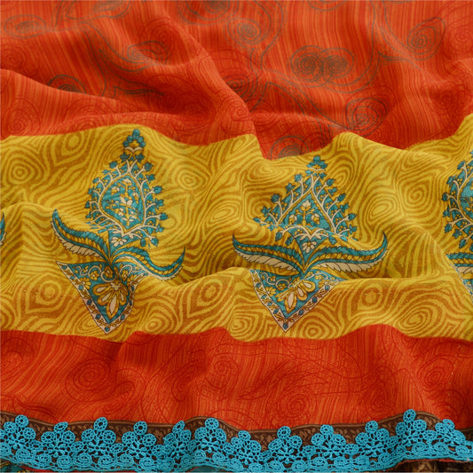 Sanskriti Vintage Red Indian Sarees Georgette Sari 5yd Floral Soft Craft Sustainable Fabric