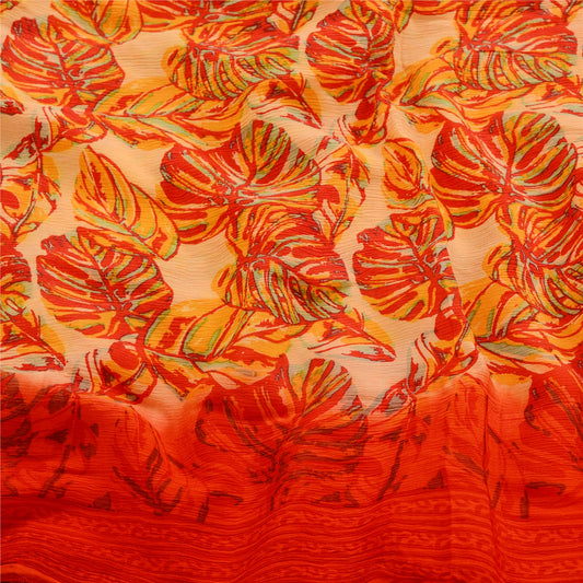 Sanskriti Vintage Red Sarees Indian Blend Georgette Printed Sari Craft Sustainable Fabric