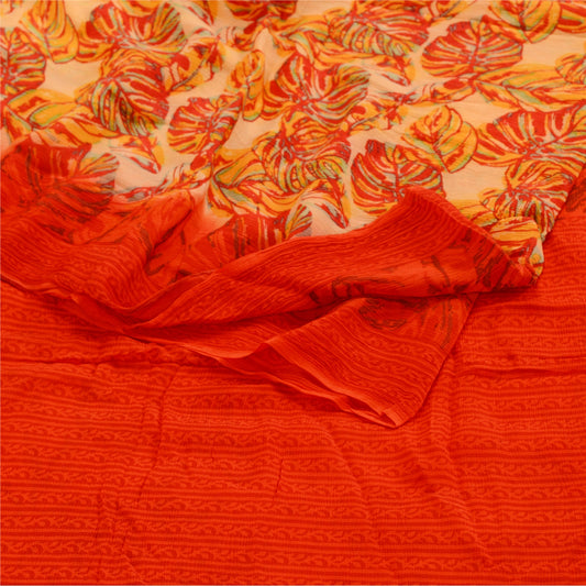 Sanskriti Vintage Red Sarees Indian Blend Georgette Printed Sari Craft Sustainable Fabric
