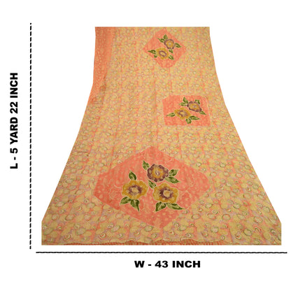 Sanskriti Vintage Red Sarees Blend Georgette Printed Woven Sari 5yd Craft Sustainable Fabric