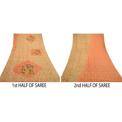 Sanskriti Vintage Red Sarees Blend Georgette Printed Woven Sari 5yd Craft Sustainable Fabric