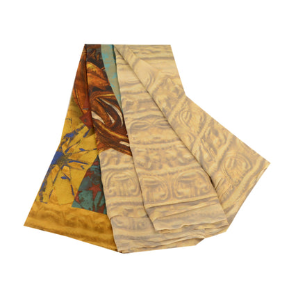 Sanskriti Vintage Ivory Digital Printed Sarees Pure Georgette Silk Sari Sustainable Fabric