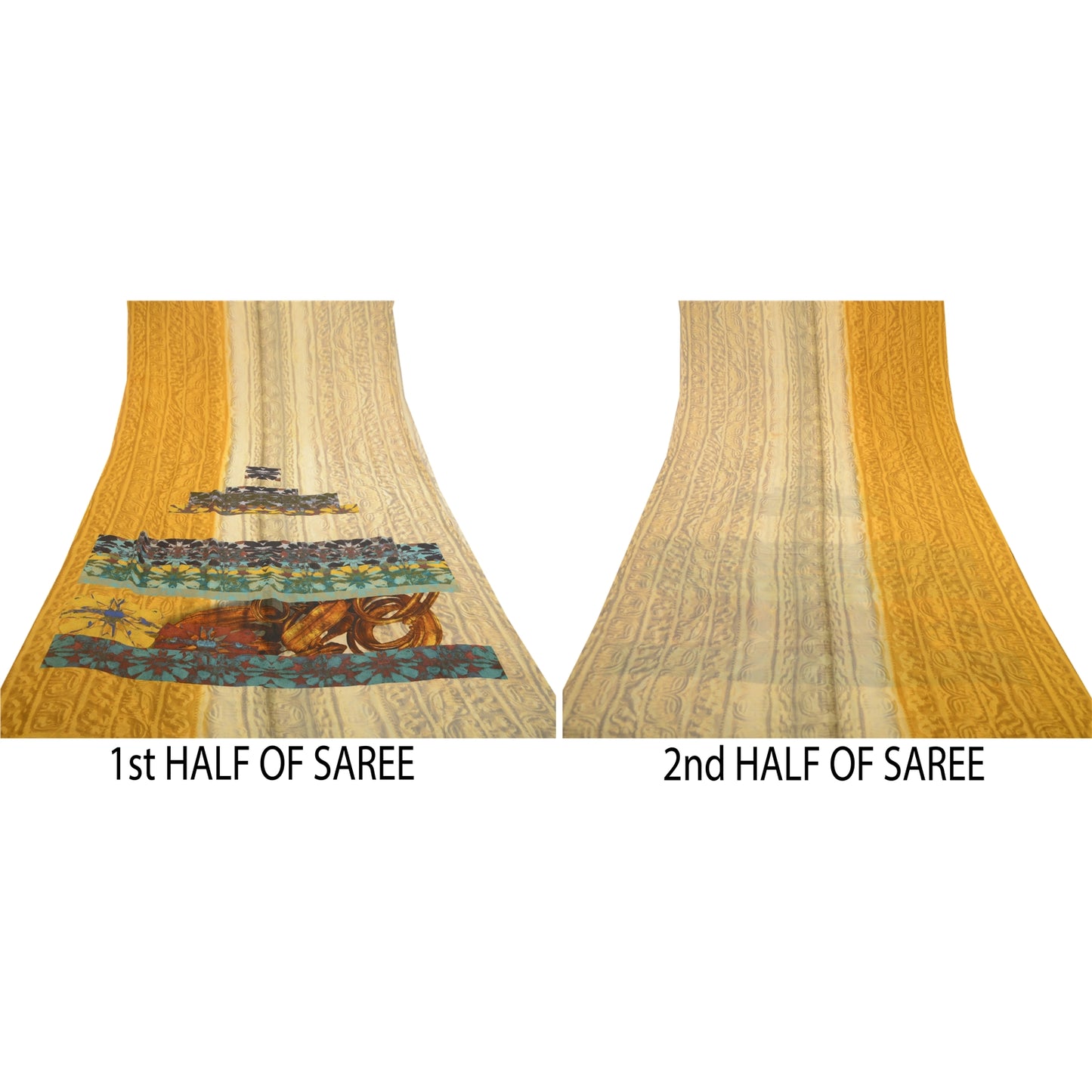 Sanskriti Vintage Ivory Digital Printed Sarees Pure Georgette Silk Sari Sustainable Fabric