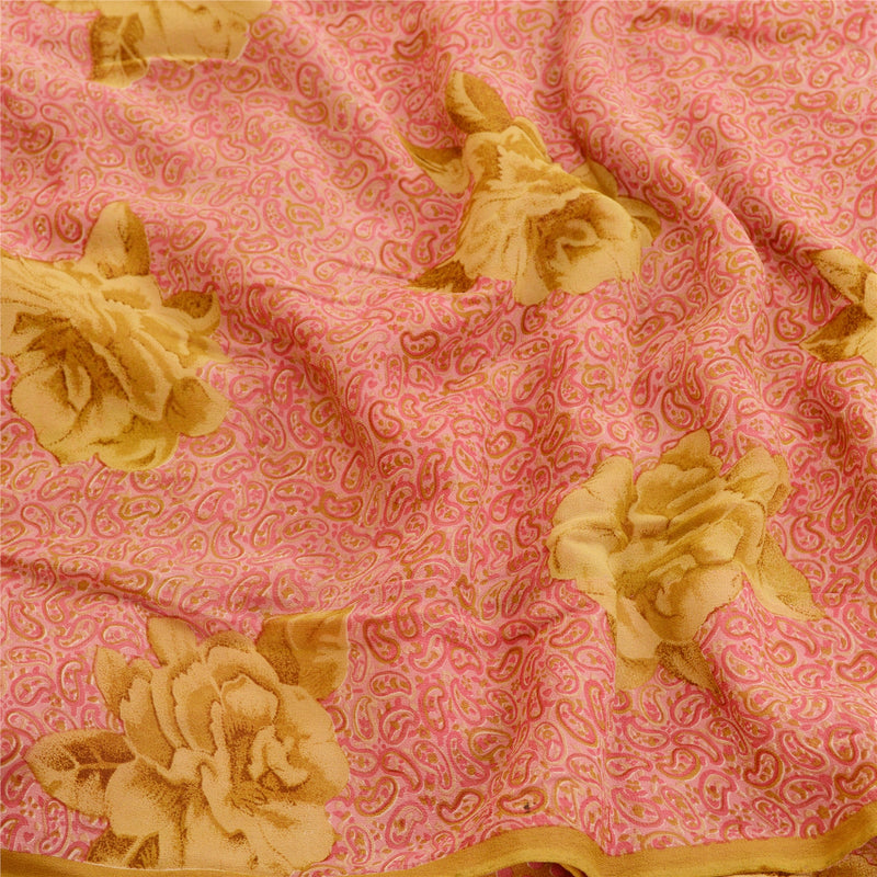 Sanskriti Vintage Pink Sarees Pure Georgette Silk Printed Sari Soft Craft Sustainable Fabric