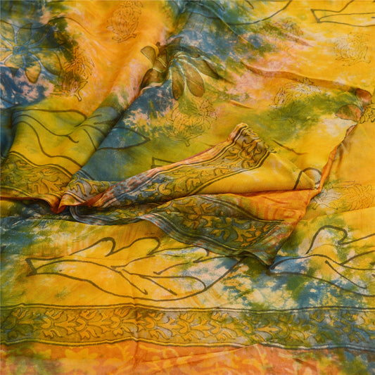 Sanskriti Vintage Saffron Tie-Dye Sarees Blend Georgette Sari Soft Craft Sustainable Fabric