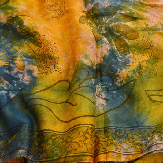 Sanskriti Vintage Saffron Tie-Dye Sarees Blend Georgette Sari Soft Craft Sustainable Fabric