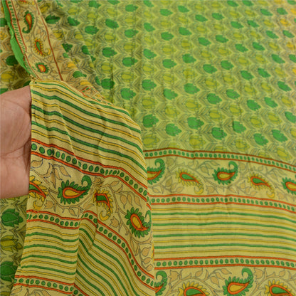 Sanskriti Vintage Green Sarees Georgette Silk Printed Sari 5YD Craft Sustainable Fabric