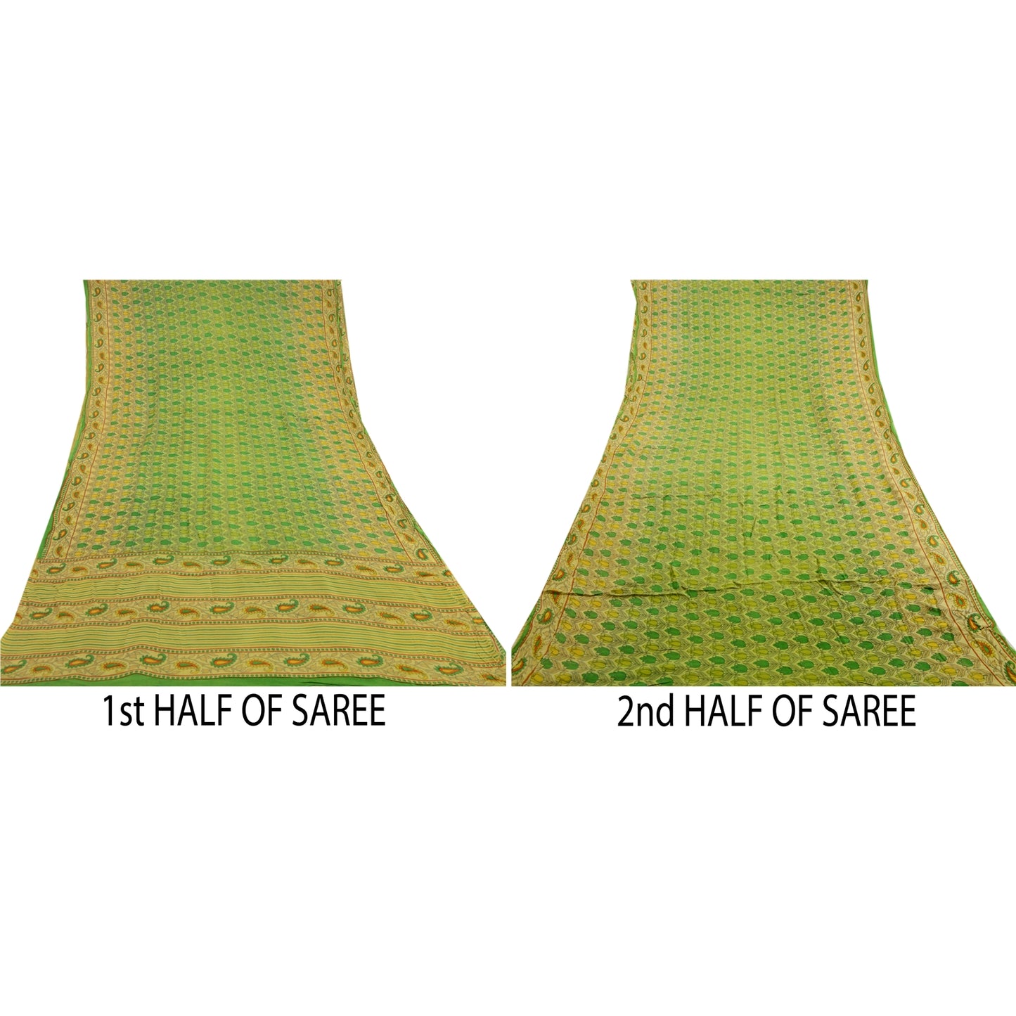 Sanskriti Vintage Green Sarees Georgette Silk Printed Sari 5YD Craft Sustainable Fabric