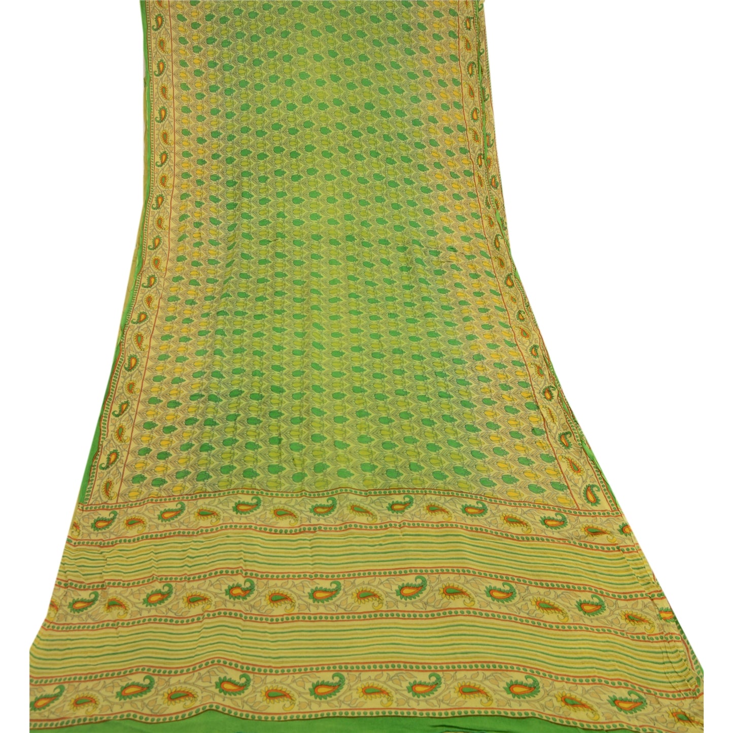 Sanskriti Vintage Green Sarees Georgette Silk Printed Sari 5YD Craft Sustainable Fabric