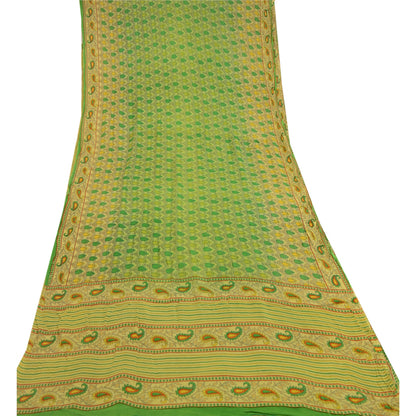 Sanskriti Vintage Green Sarees Georgette Silk Printed Sari 5YD Craft Sustainable Fabric