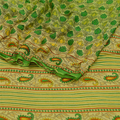 Sanskriti Vintage Green Sarees Georgette Silk Printed Sari 5YD Craft Sustainable Fabric