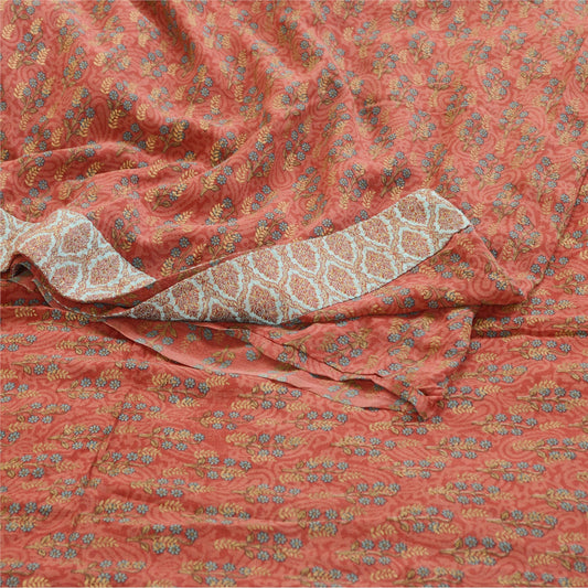 Sanskriti Vintage Dusty Red Sarees Pure Georgette Silk Printed Sari Craft Sustainable Fabric