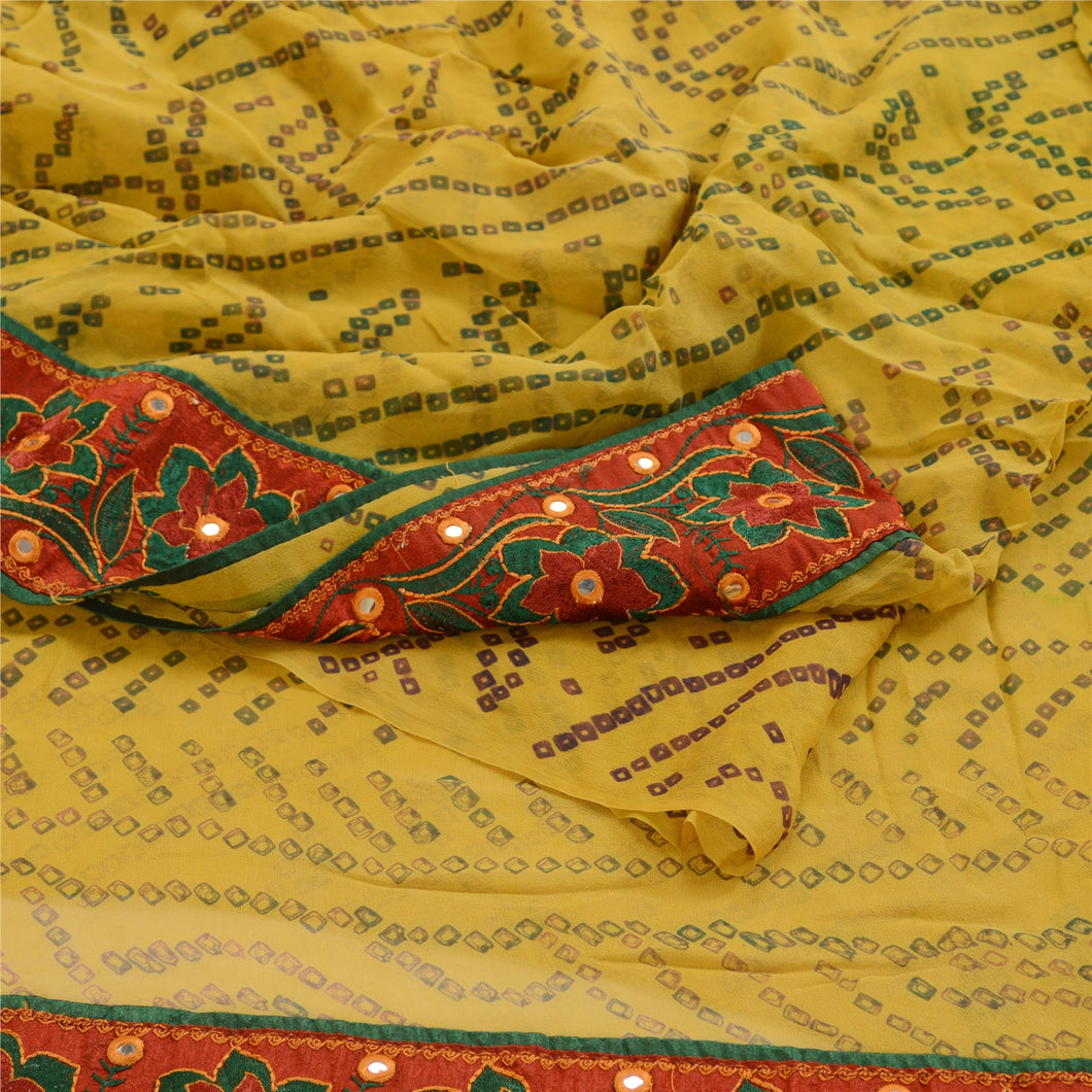 Sanskriti Vintage Yellow Bandhani Sarees Pure Georgette Silk Printed Sari Fabric