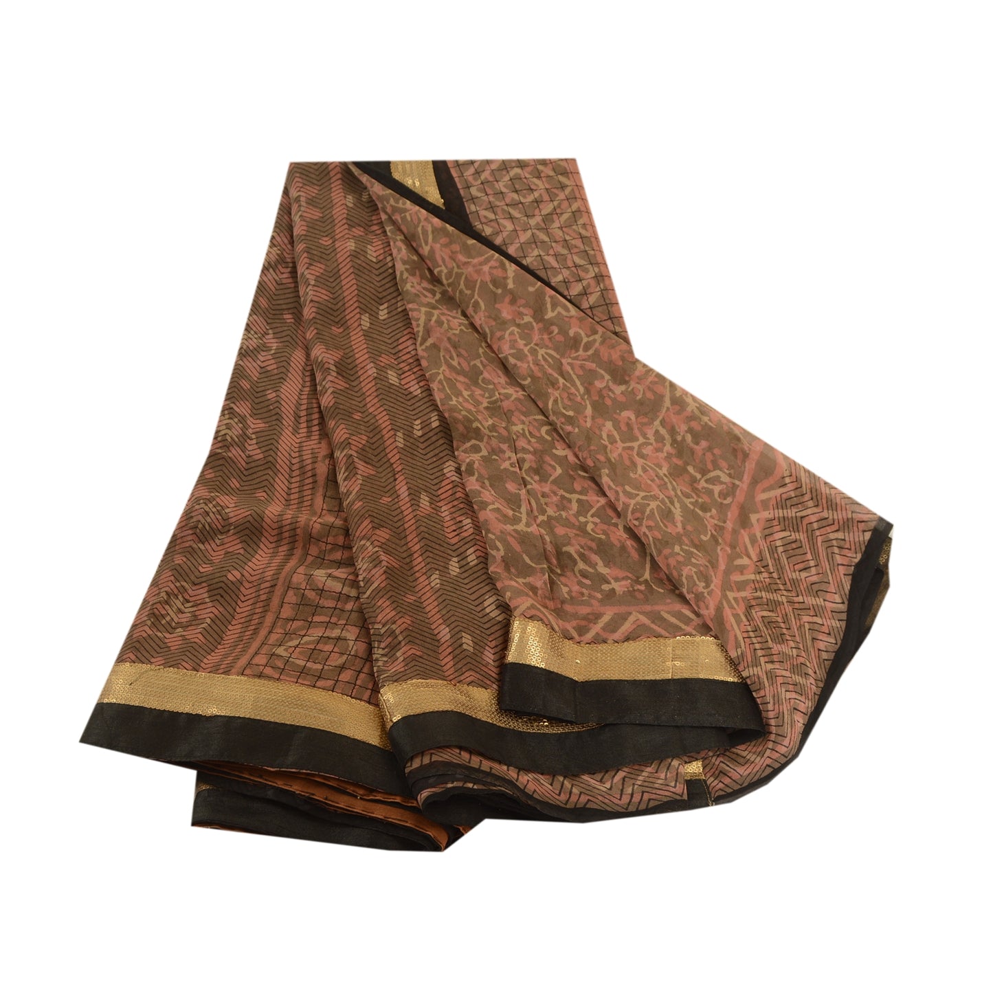 Sanskriti Vintage Green Sarees Pure Georgette Silk Printed Sari 5yd Craft Sustainable Fabric