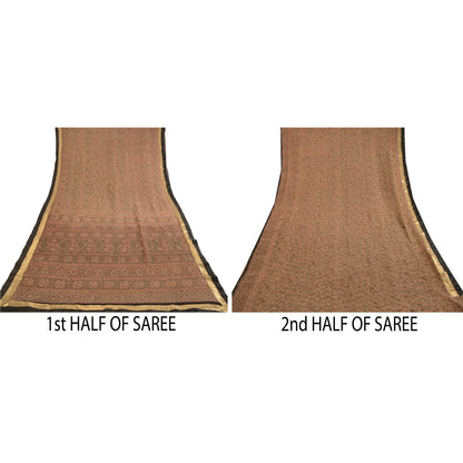 Sanskriti Vintage Green Sarees Pure Georgette Silk Printed Sari 5yd Craft Sustainable Fabric