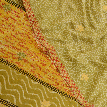 Sanskriti Vintage Grønne Broderet Trykte Sarier Ren Georgette Silke Sari Bæredygtigt Stoff