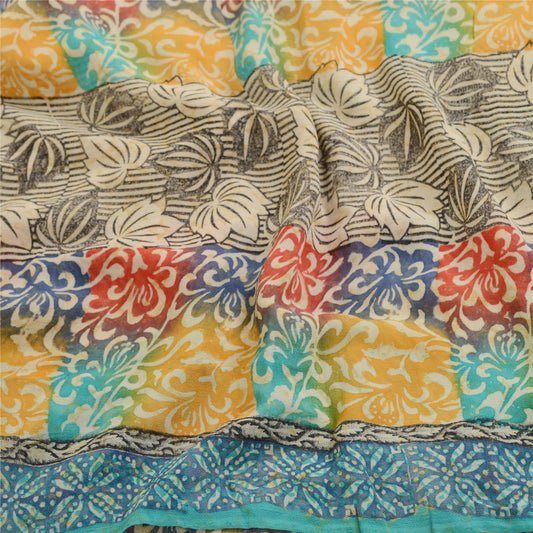 Sanskriti Vintage Multi Sarees Pure Georgette Silk Printed Sari 5yd Craft Sustainable Fabric